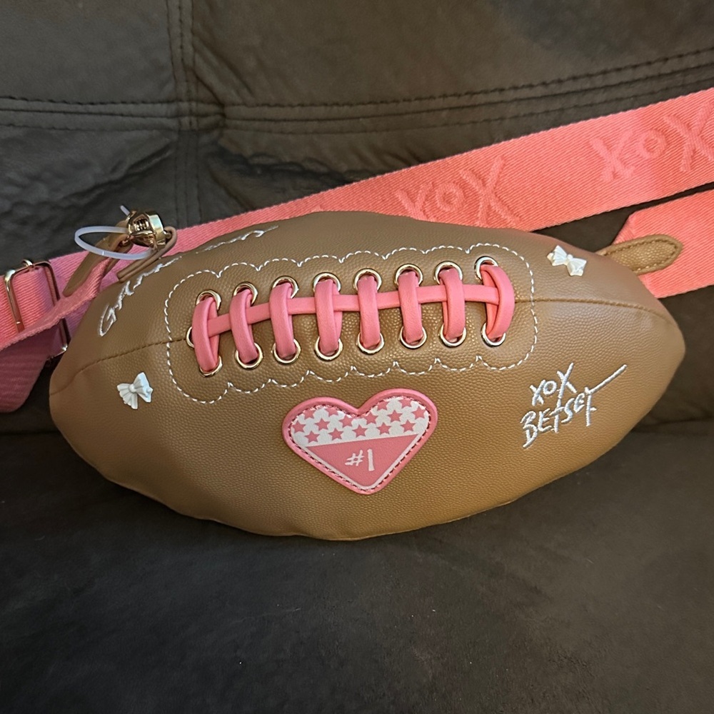 Betsey Johnson Pink and Brown Football Crossbody Bag
